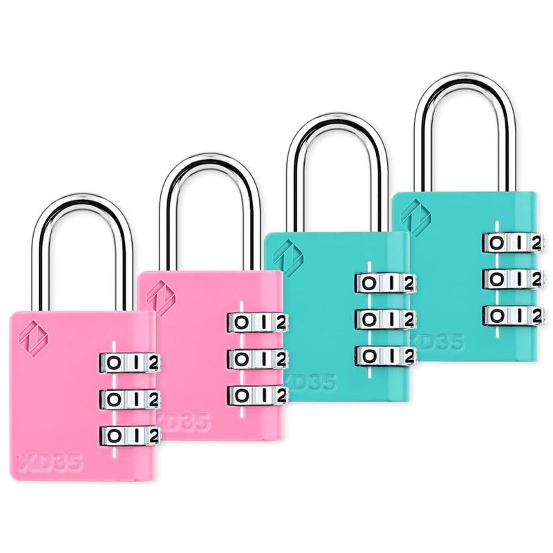 Zarker XD35 Combination Lock, 3-Digit Padlock for School Gym Sports LockerLock, Fence, Toolbox, Case, Hasp Storage (4-Pack, Pink, Emerald) - Image 1
